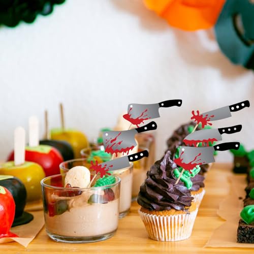 48 Pcs Halloween Blood Knife Cupcake Toppers Party Decorations