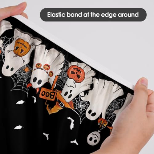 Halloween Fitted Round Tablecloth 45-56 inch Ghost Bat Black - Ghost Variation
