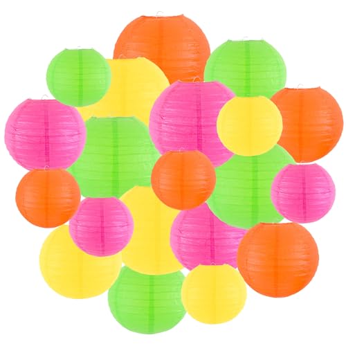Neon Paper Lanterns Party Decorations - Set of 20 for Neon & Glow Parties