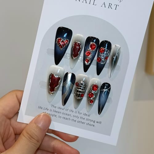 Halloween Vampire Press On Nails - Black Dark Ombre XS - Blue Variation
