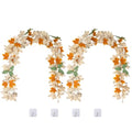 Fall Maple Leaf Garland with White Pumpkins & Berries - 2 Pack, 11.6 Ft Autumn Decor, Thanksgiving Halloween - White Fall Garlands