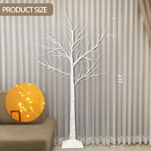 Warm White Lighted Birch Tree - 4FT LED Twinkling Tree with Timer & Waterproof
