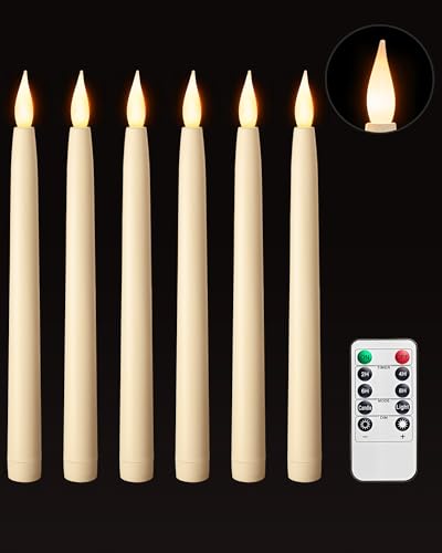 10.5 Inch Flameless Ivory Taper Candles with Remote & Timer - Warm White 3000K - 6 Pack