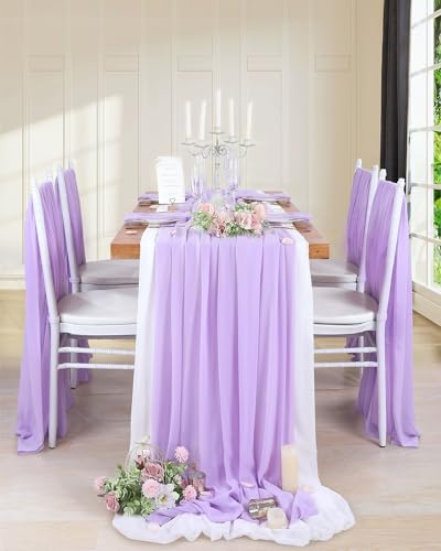 Purple Chiffon Table Runner 10Ft 27 Inch 10 Pcs Spring Wedding Decor - Light Purple