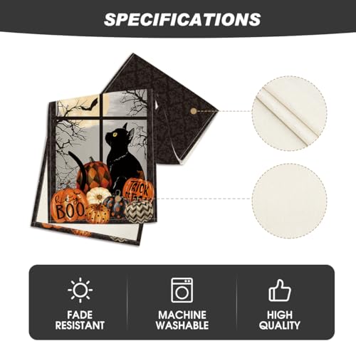 Halloween Table Runner 13x72 Inch Black Orange Spun Polyester Durable Home Decor