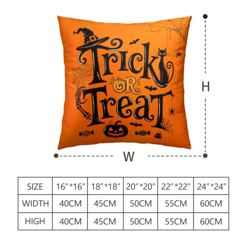 Halloween Outdoor Pillow Covers Set of 2 24x24 Inch Trick or Treat Decor - Orange Black