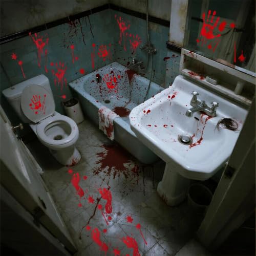 Halloween Bloody Window Stickers Set - 9 Sheets, 84 Pc Horror Decorations