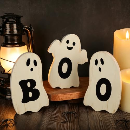 Halloween Ghost Wooden Signs Set - Boo Variation Indoor Holiday Decor