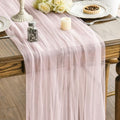 6PCS Blushing Pink Gauze Table Runner Set - 59 x 120 Inch for Holiday & Event Decor