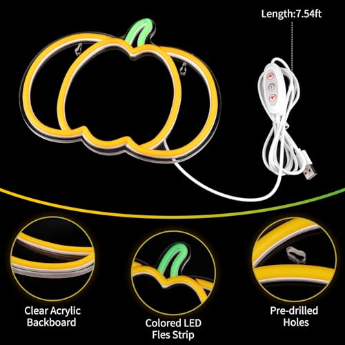 Halloween Pumpkin Neon Sign - 7.3x9in Dimmable Wall Decor with Battery & USB Power - Little Pumpkin Variation