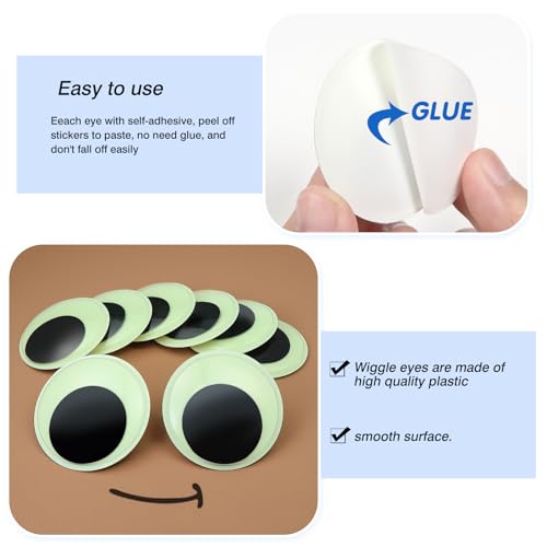 Glow in the Dark Green Luminous Wiggle Eyes 1.6 Inch 8pcs Self-Adhesive Craft Decor