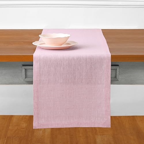 Pink Linen Table Runner 14x120 Inches - Solino Home Athena Bubblegum Pink