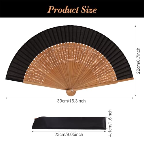 Black Handheld Foldable Fan for Women Vintage Bamboo Silk Wedding & Dance