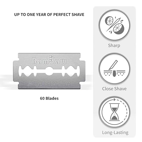 60 Blades Safety Razor Blades for Men & Women - Double Edge Platinum Stainless Steel Refills