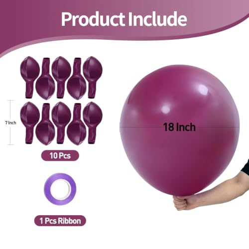 10 Pcs 18-Inch Plum Purple Latex Balloons - Matte Big Round Party Decorations