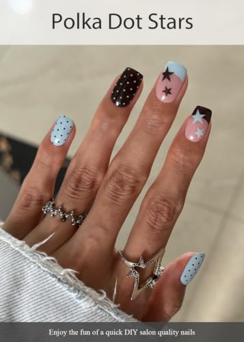 Semi Cured Gel Nail Strips with Polka Dot Stars - 20 Pc Nail Wraps & Stickers