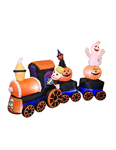9 Feet Halloween Inflatable Train with Kittens, Ghosts & Pumpkins – Outdoor Decor
