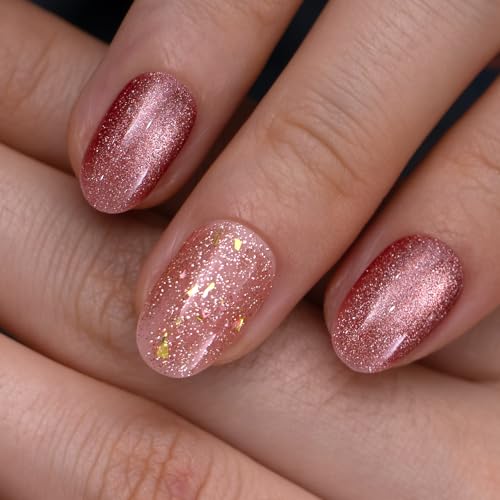CurvLife Short Oval Shimmer Press On Nails - Ember Glow Variation