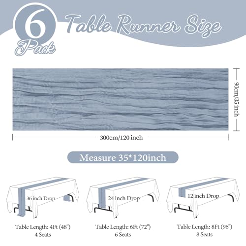 Dusty Blue Cheesecloth Table Runner 35x120 Inch Set of 6 - Rustic Boho Summer Wedding Decor