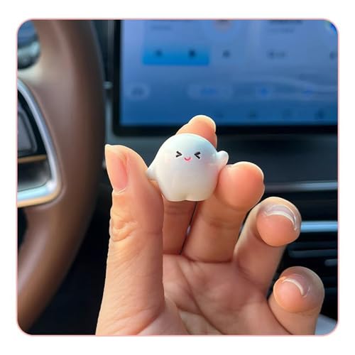 White Ghost Mini Figurines Set Car Dashboard Decor - 6PCS Whimsical Interior Accessories