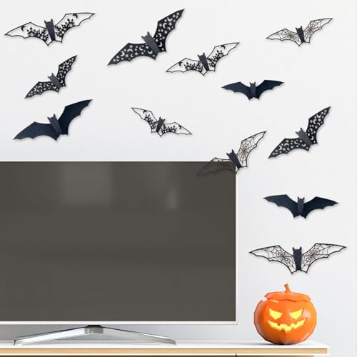 Halloween Wall Decor Bats Stickers - 24Pcs 3D Vinyl Bat Wall Decals - Bats Wall Decor Stickers-1
