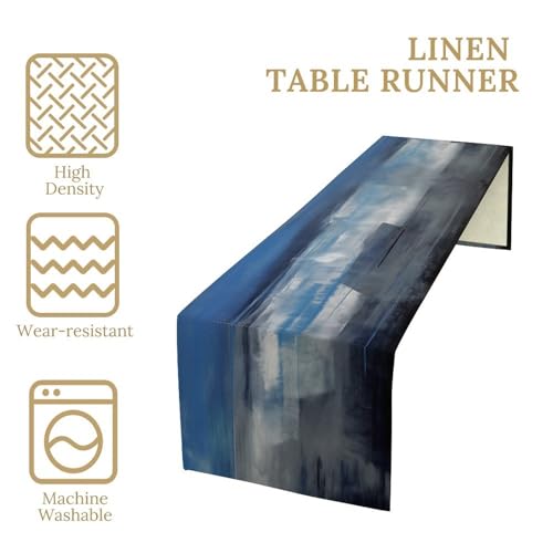 Abstract Blue Grey Table Runner Modern Rustic Art 13x90in - Variation of W13xL90