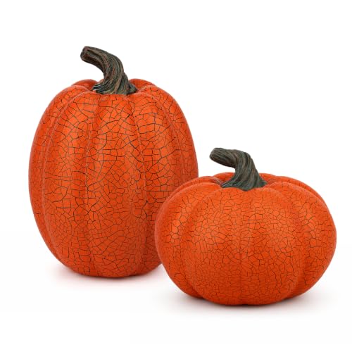 Yellow Fake Resin Pumpkin Decor Set - 2 Pieces Fall Halloween Thanksgiving