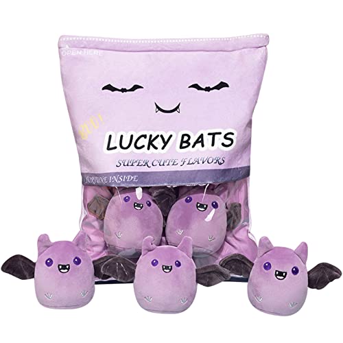 Lucky Bat Plush Toy Set - Purple Removable Stuffed Animal Dolls for Kids & Home Decor - 5 Pack