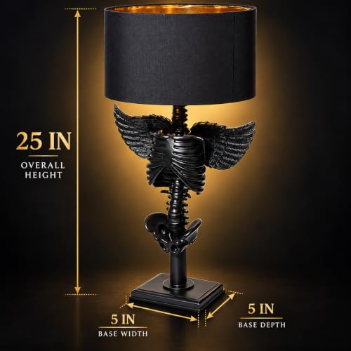Modern Skeleton with Wings Lamp - 25 Inch Gothic Table Light, Spooky Home Decor