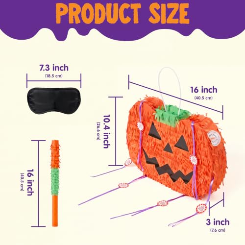 Pumpkin Piñata Set - 3pcs Halloween Candy Holder & Party Game Supplies