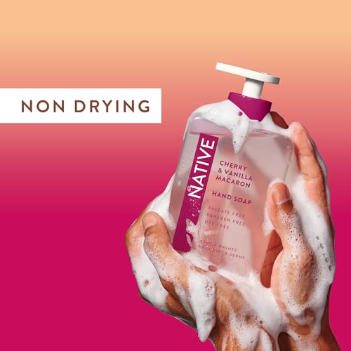 Liquid Hand Soap with Cherry & Vanilla Macaron Scent - Non-Drying, Plant-Based Formula, 13 oz