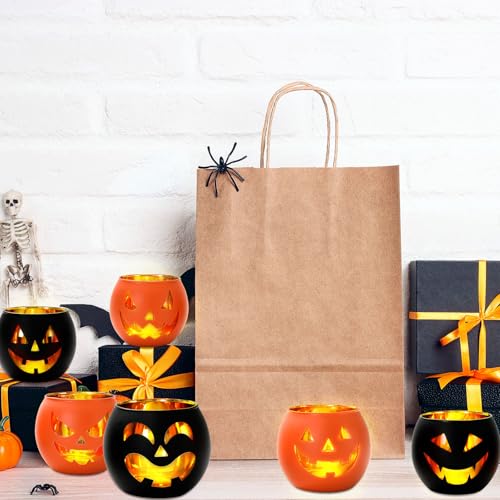 Halloween Candle Holders Set – Black & Orange Pumpkin Face Glass Decor for Parties & Home
