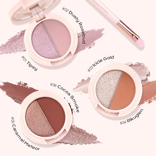 Mini Eyeshadow Palette - 6 Neutral Shades with Cool Mauve + Brush - Color Nymph