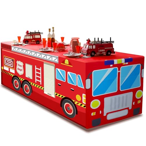Red Fire Truck Birthday Party Tablecloth - 72x30 Inches for Kids & Firefighter Themes