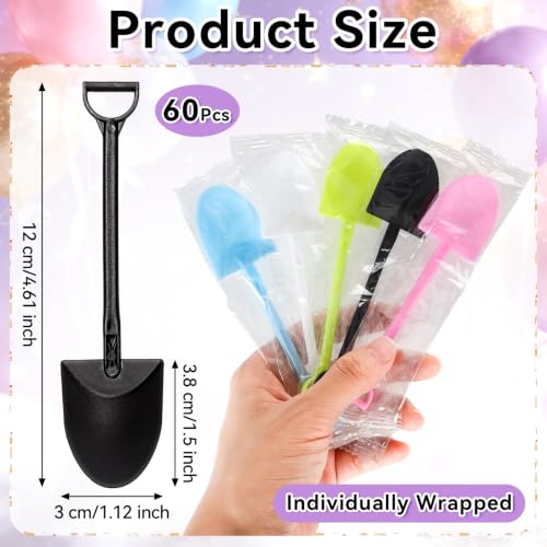 Colorful Mini Shovel Spoons - Disposable Plastic Dessert Utensils, 60 Pack