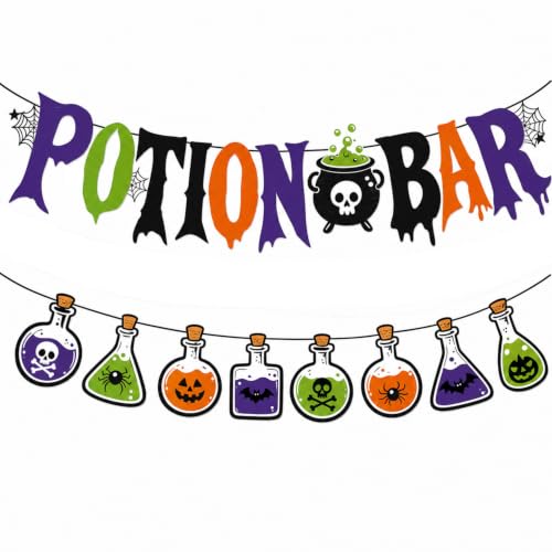 Halloween Potion Bar Banner & Bottle Garland Party Decorations - 2 Pieces