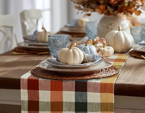 Harvest Plaid Cotton Table Runner - Rust Ivory Multi, 13x72 inches