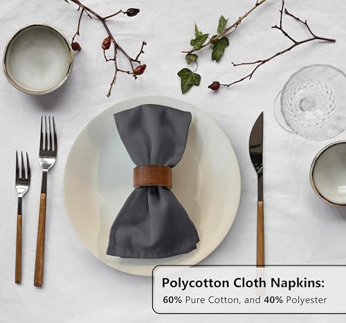 Dark Grey Cloth Napkins Set of 4 - 18x18 Inches Cotton-Polyblend, Reusable