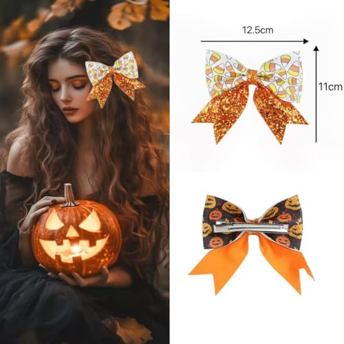 Halloween Glitter Candy Corn Hair Bow Clips for Women Girls - Variation B