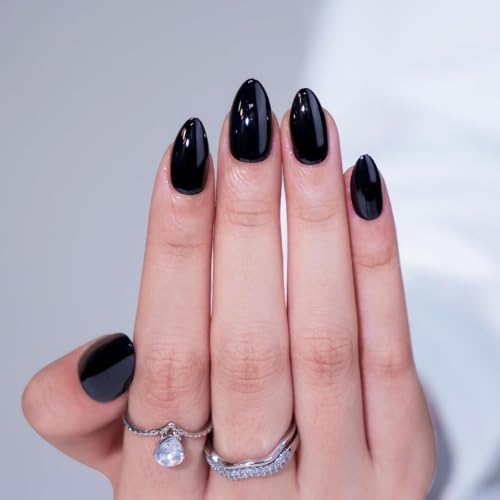 Press On Nails Short Almond Black Fake Nails Kit - Black Velvet Variation