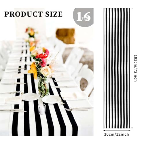 16 Pack Black and White Striped Table Runners 12x72 Inches - Party & Event Decor