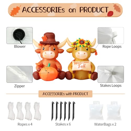 Fall Inflatable Highland Cow Couple with Pumpkin & Welcome Sign - 6 FT Outdoor Decor - Variation: Highland Cow