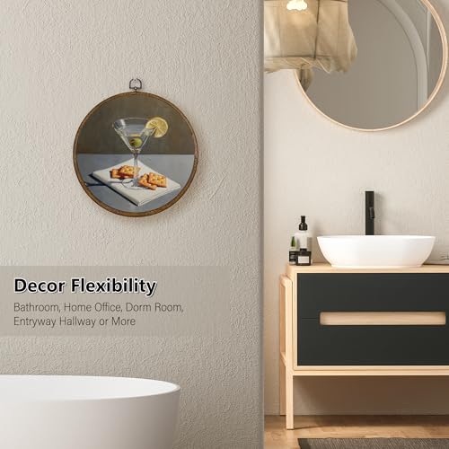 Cheese Crackers Wall Art - Martini Cocktail Food Decor, 10x10 Inch Round Canvas with Frame