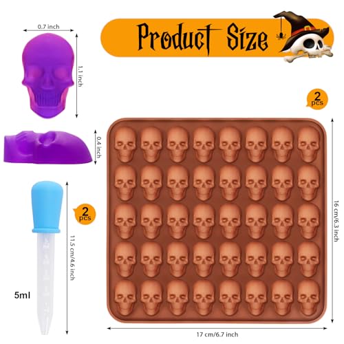 Halloween Skull Silicone Mold - 2 Pack for Candy, Gummies, Chocolate & Decorations - Variation: Skull