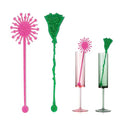 Pink and Green Party Drink Stirrers Set - Glitter Princess Crown & Witch Hat