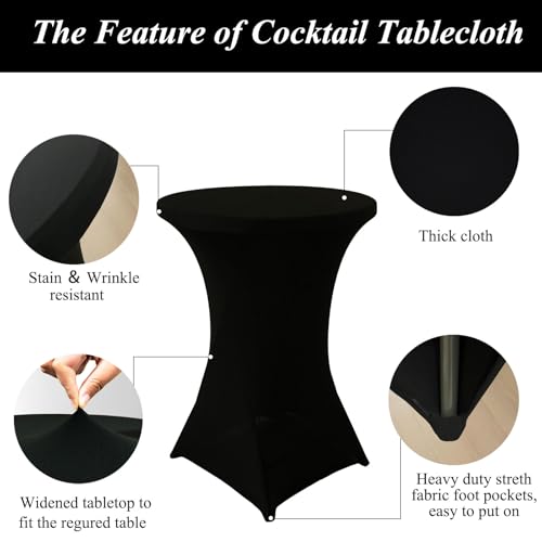 Black Cocktail Table Cover 32x43 Inch High Top Fitted Stretchable Tablecloth