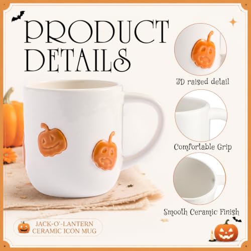 Halloween Pumpkin Mug Set of 4 - 16oz Ceramic Coffee Cups, Festive Jack-o'-Lantern Design