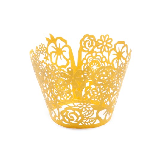 Antrader Gold Lace Cupcake Liners - Wedding & Party Baking Wraps, 50 Pieces