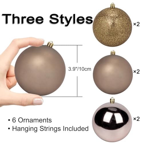Large Shatterproof Bronze Christmas Balls - 3.94 Inch, 6 Pack Holiday Ornaments