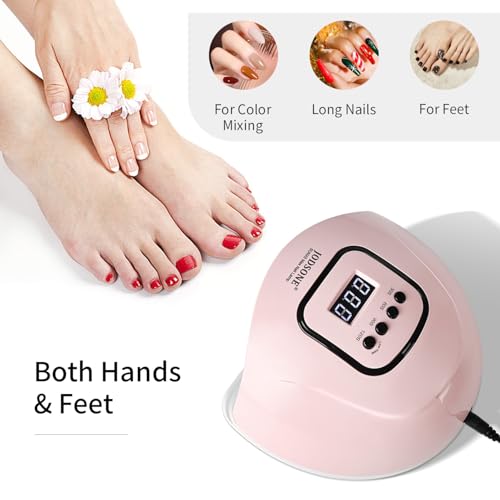 Pink UV LED Nail Lamp for Gel Polish - Manicure Curing Light with 4 Timers & Auto Sensor